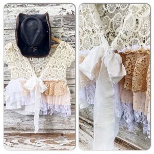 Upcycled free people crochet top, lace shirt S M